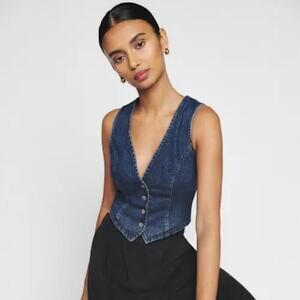 Reformation Jeans Jamie Denim Vest Top with Bow Detail Size 0 Chic 90s Western